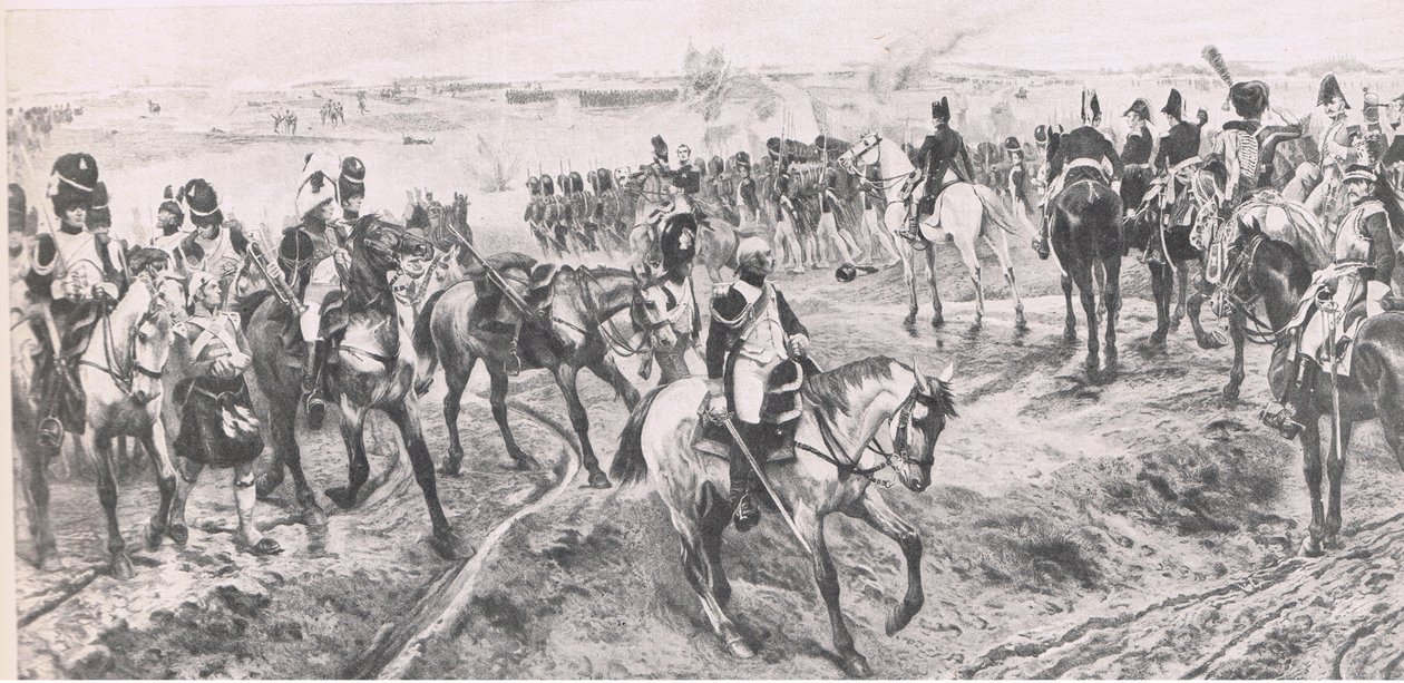Waterloo, 18 giugno 1815: La Vecchia Guardia, illustrazione da British Battles on Land and Sea, 1915 da Richard Caton Woodville junior
