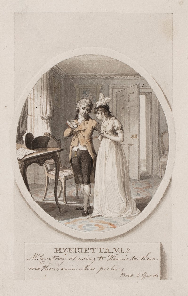Mr Courtney mostra a Henrietta il ritratto in miniatura della loro madre, Libro 5 Capitolo 4, illustrazione per un