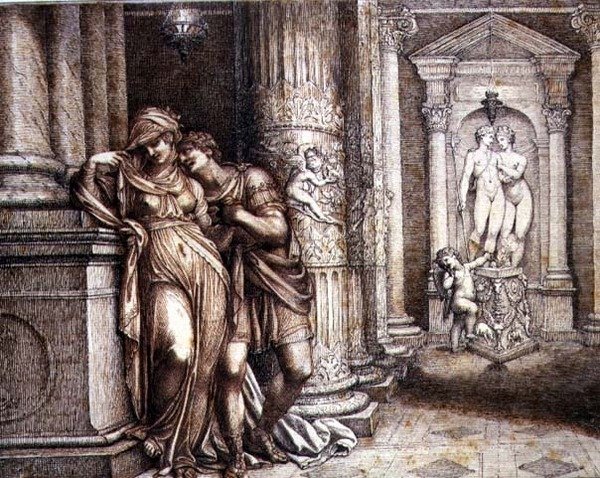 Due amanti incoraggiati da Cupido da Richard Cosway