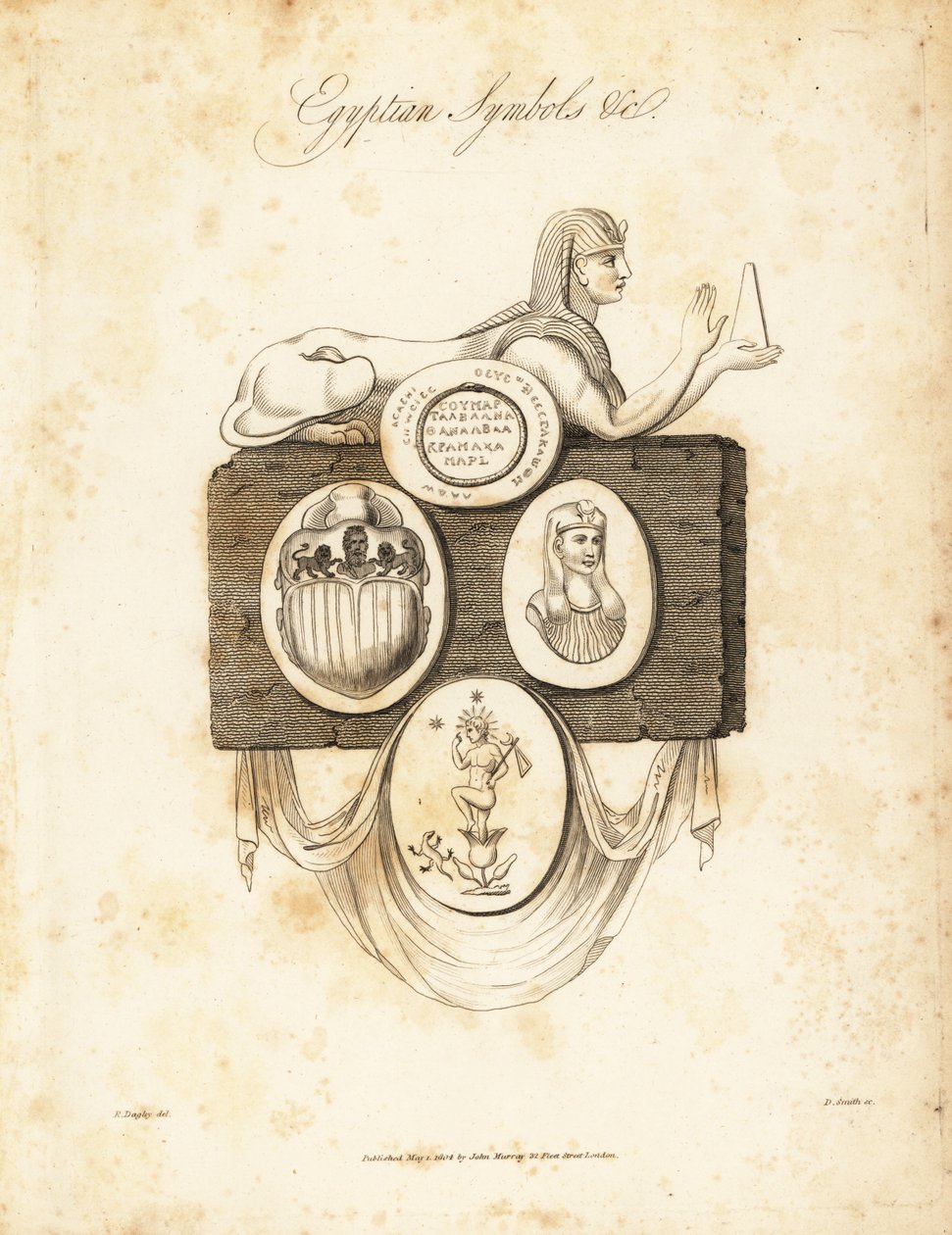 Sfinge egizia, scarabeo, Horus, ecc., 1823 da Richard Dagley