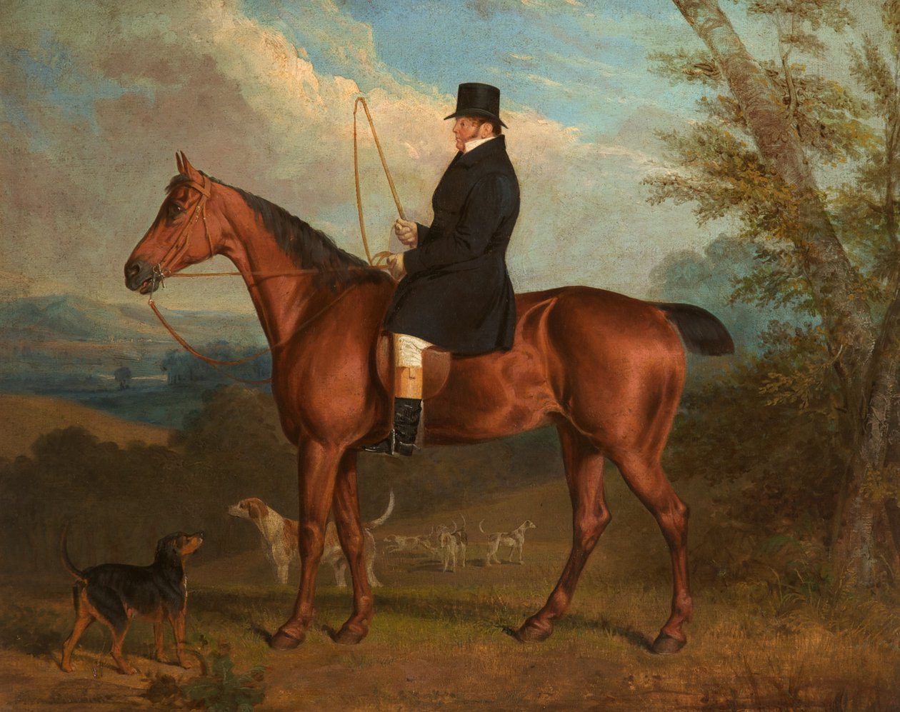 Il reverendo W. Parker su un cacciatore baio con cani da Richard Dodd Widdas