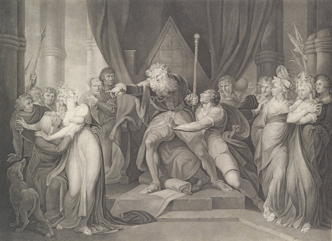 Re Lear che scaccia sua figlia Cordelia, Shakespeare, prima pubblicazione 1792, ripubblicato 1852 da Richard Earlom
