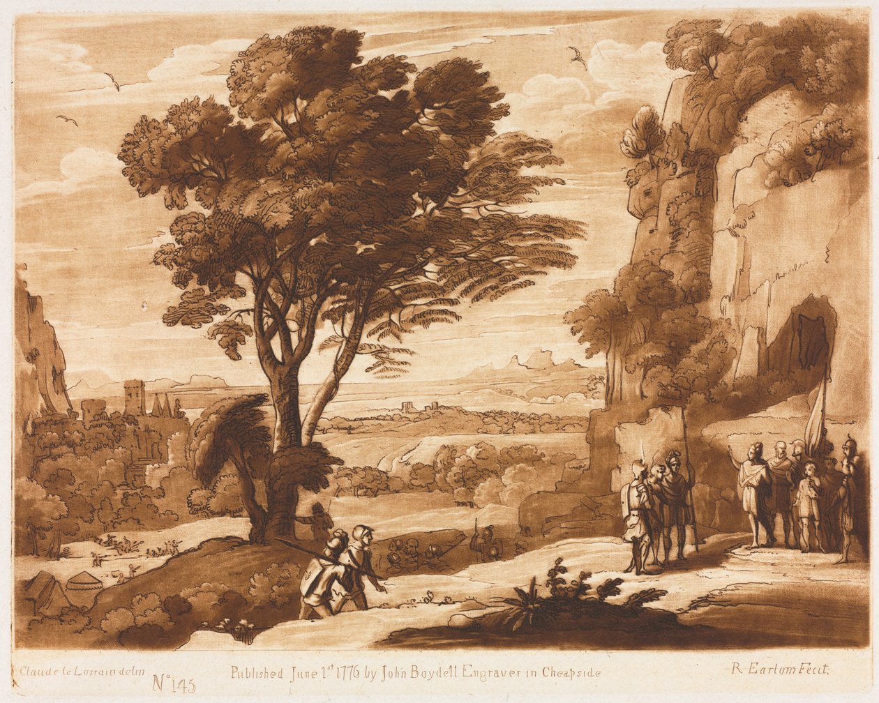Liber Veritatis: No. 145, Paesaggio con figure, Simone portato davanti a Priamo da Richard Earlom