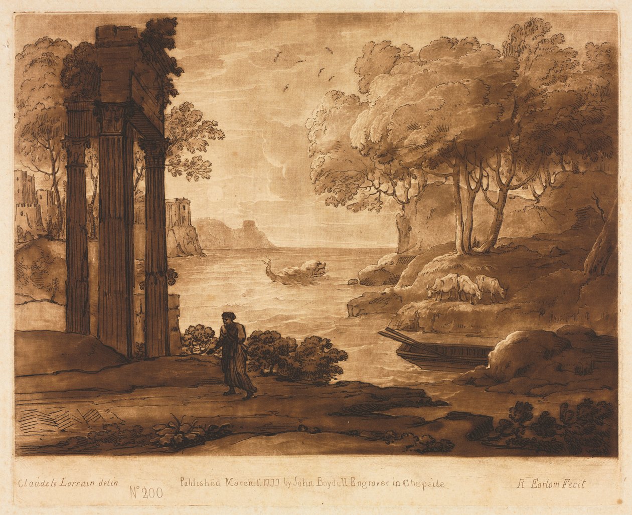 Liber Veritatis: No. 200, Vista sulla riva del mare con la storia di Gesù da Richard Earlom
