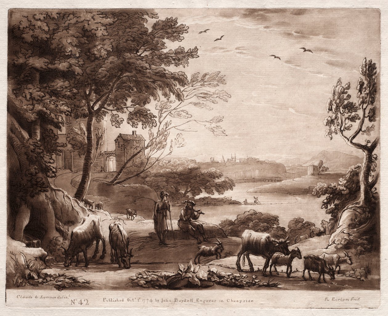 Liber Veritatis: No. 42, Paesaggio fluviale con pastore e pastorella da Richard Earlom