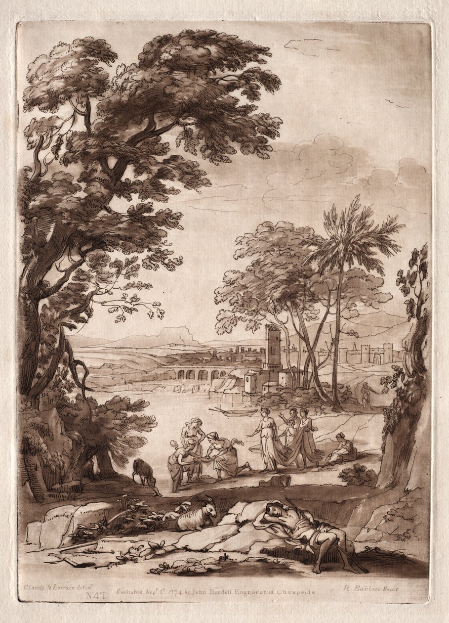 Liber Veritatis: No. 47, Una scena fluviale con il ritrovamento di Mosè da Richard Earlom