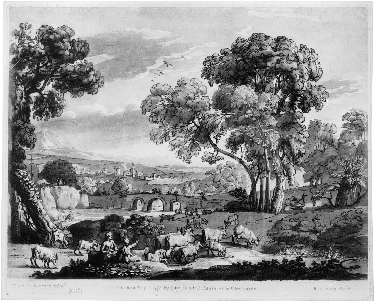 Paesaggio rurale con fiume e ponte da Richard Earlom
