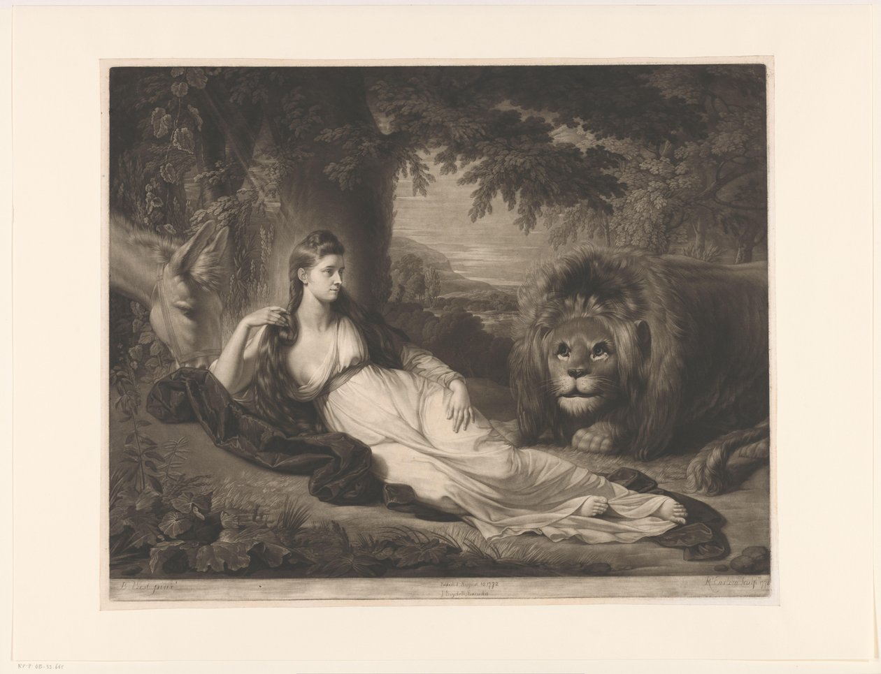 Ritratto di Mary Lawrence con un leone in un paesaggio da Richard Earlom