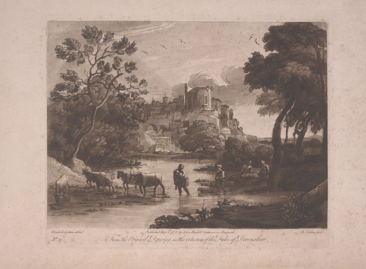 Veduta di Tivoli al tramonto, pubblicata nel 1775 da Richard Earlom