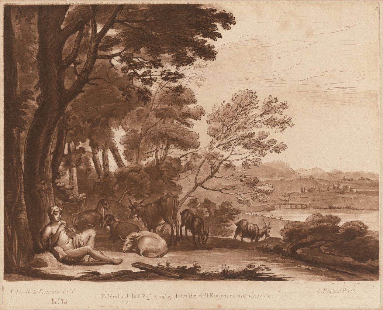 Paesaggio n. 15 da "Liber Veritatis" da Richard Earlom after Claude Lorrain