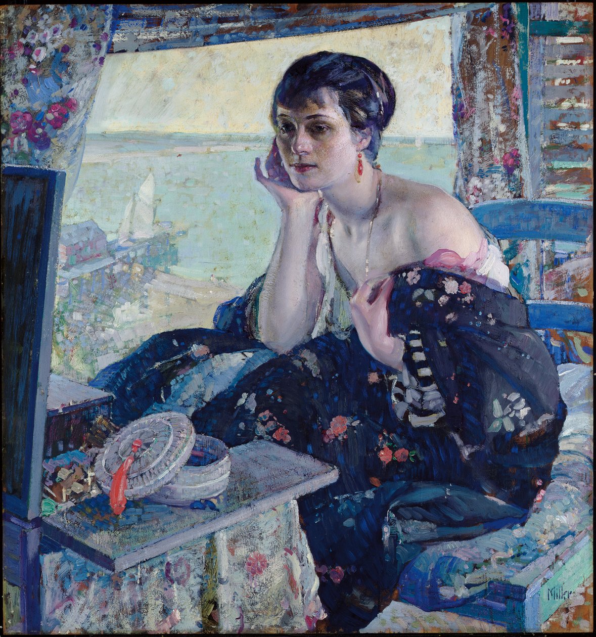 Donna vicino a una finestra da Richard Emil Miller