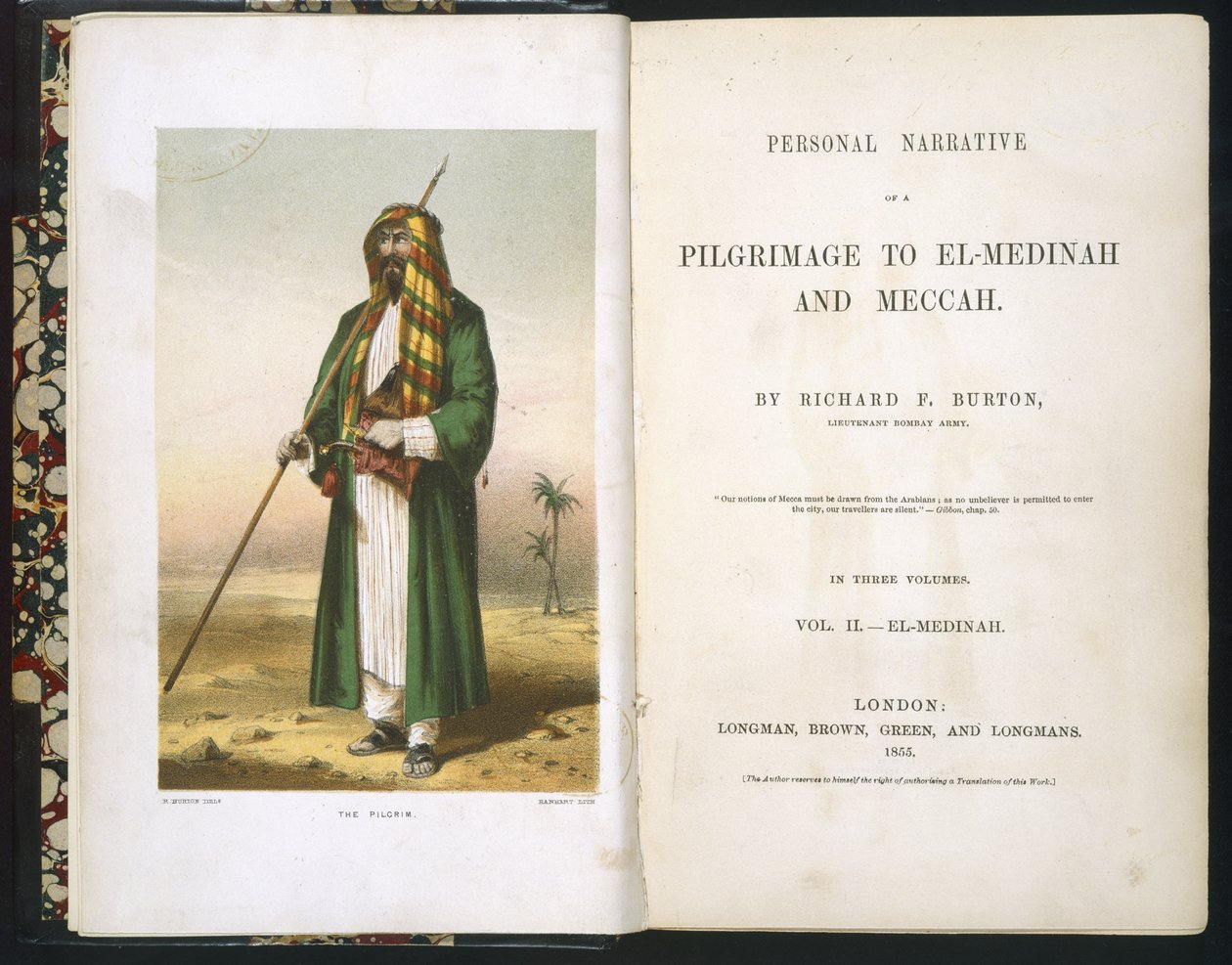 Titelblatt zu Richard F. Burton, "Bericht über meine Pilgerfahrt nach Medina und Mekka", Band II., 1855 da Richard Francis Burton