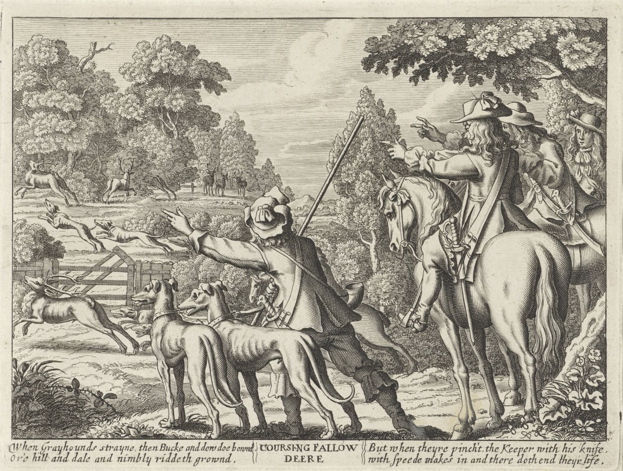 Cervi inseguiti da cani da caccia (diversi modi di cacciare, falconeria e pesca secondo lo stile inglese) da Richard Gaywood (possibly)