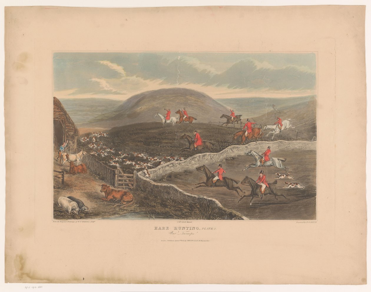 Paesaggio con cani e cacciatori a cavallo che corrono nei campi da Richard Gilson Reeve