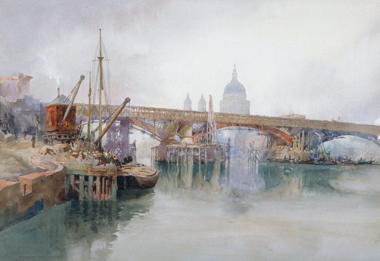 Southwark Bridge in corso di demolizione, 1915 da Richard Henry Wright