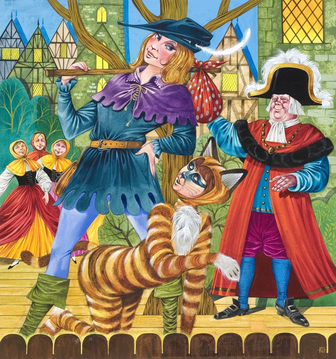 Scena della pantomima Dick Whittington (gouache su carta) da Richard Hook