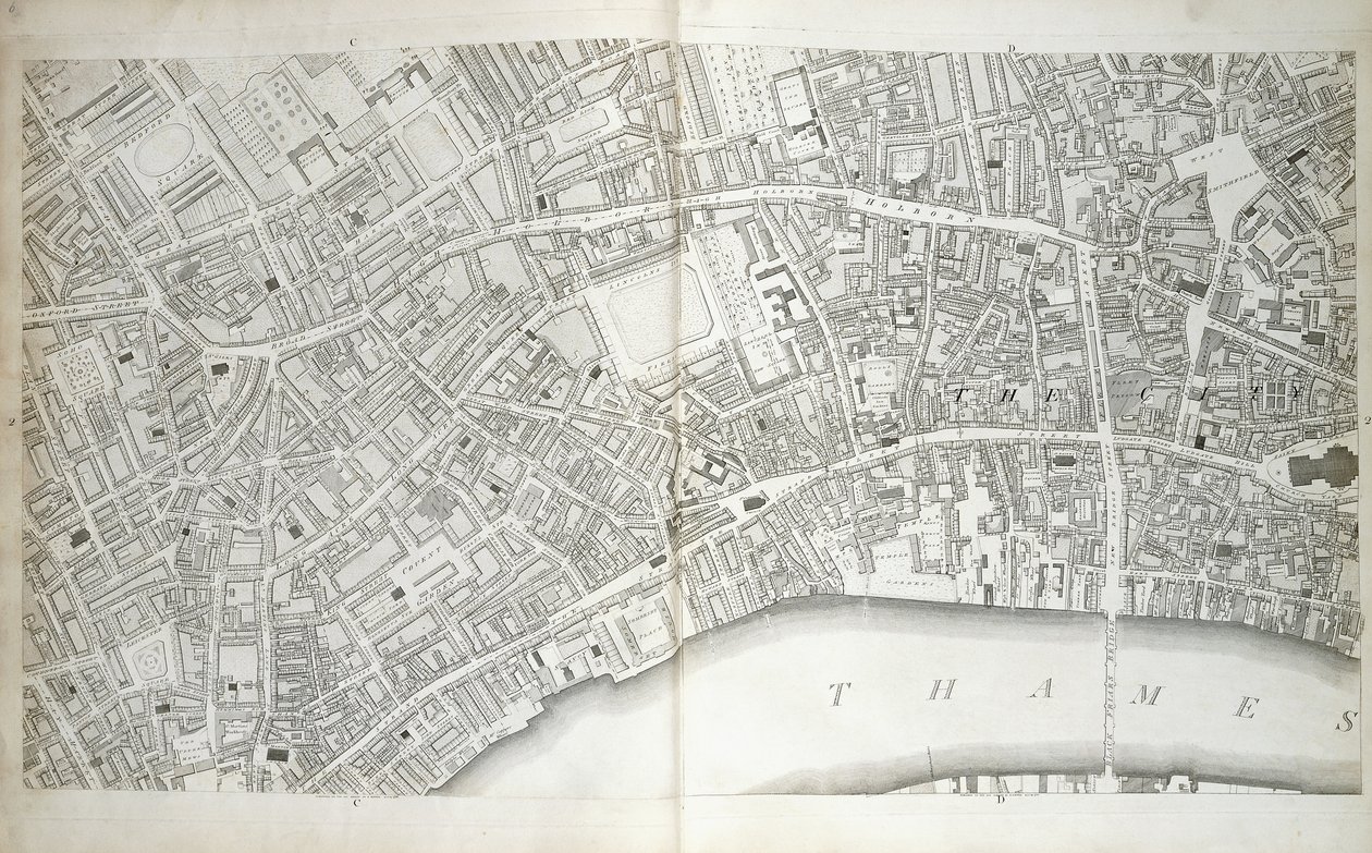 Tavola da "Piano delle città di Londra e Westminster il borgo di Southwark, e parti adiacenti", c.1792-1799 da Richard Horwood
