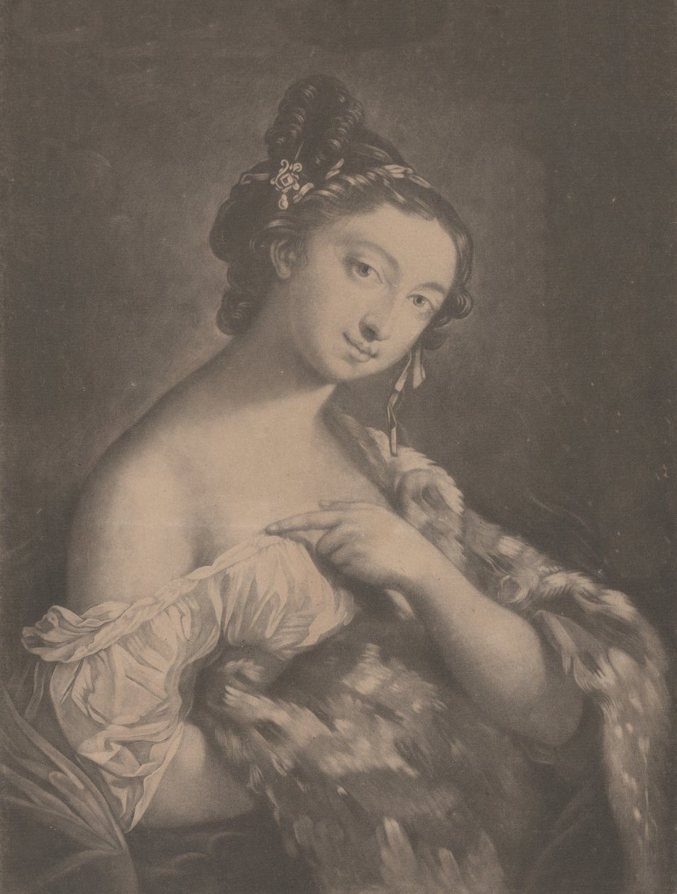 Inverno: una donna che tiene un mantello di pelliccia maculata, 1775 da Richard Houston