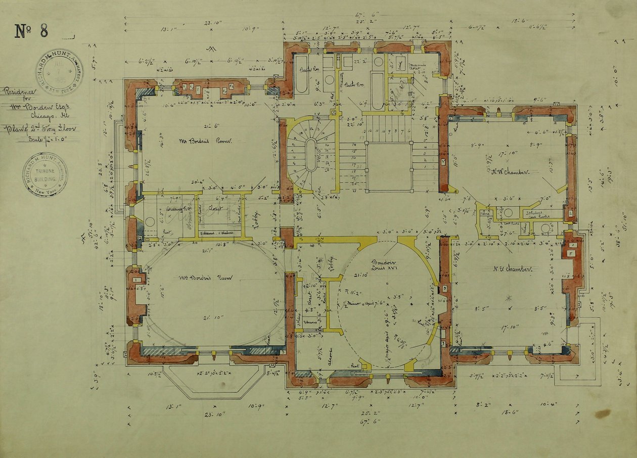 Residenza di William Borden, Chicago, Illinois, pianta del secondo piano da Richard Morris Hunt