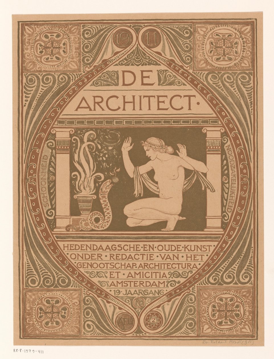 Progetto di copertina per: De Architect, 1911 da Richard Nicolaüs Roland Holst (signed by artist)