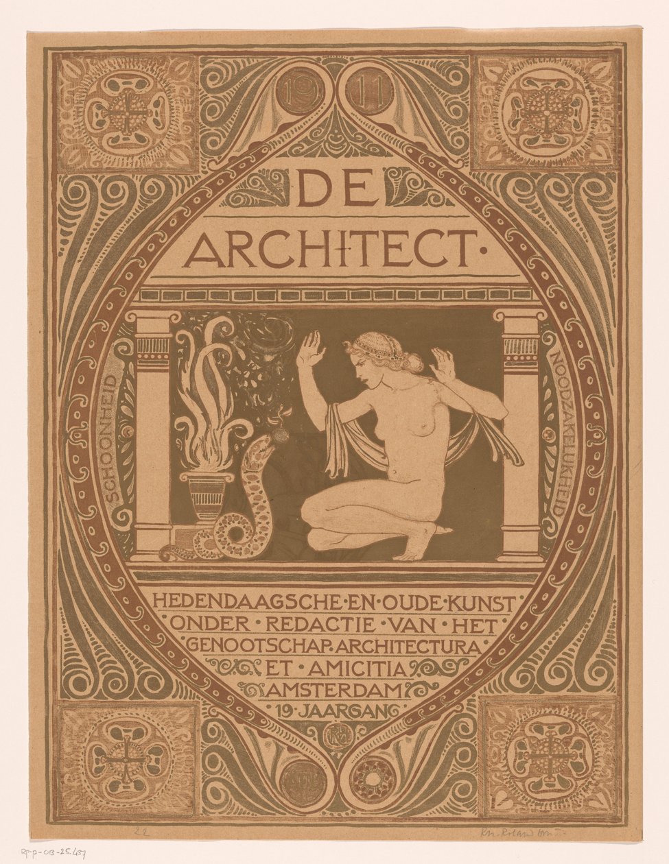 Progetto di copertina per: De Architect, 1911 da Richard Nicolaüs Roland Holst (signed by artist)
