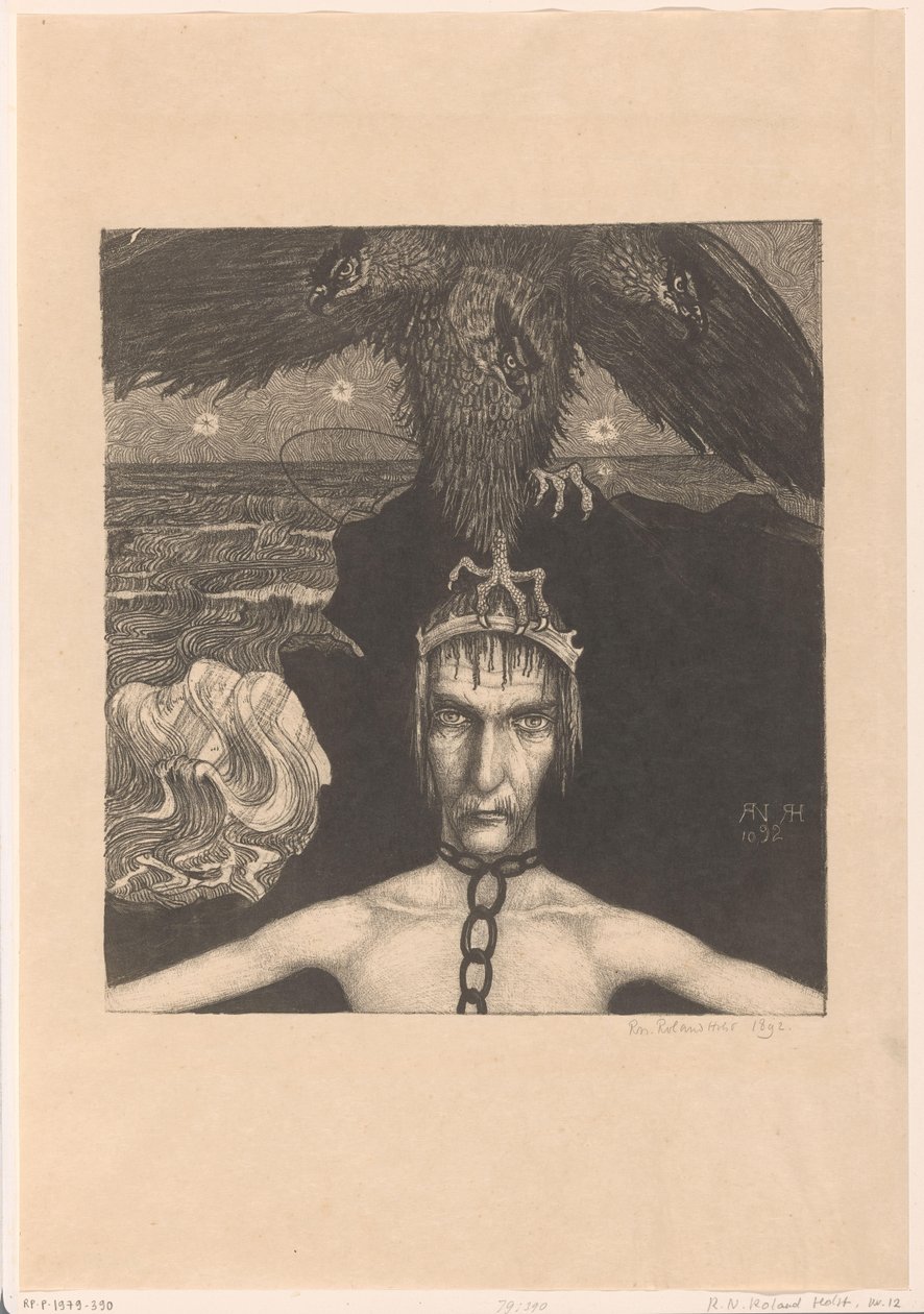 Uomo incatenato con uccello rapace a tre teste sulla testa da Richard Nicolaüs Roland Holst