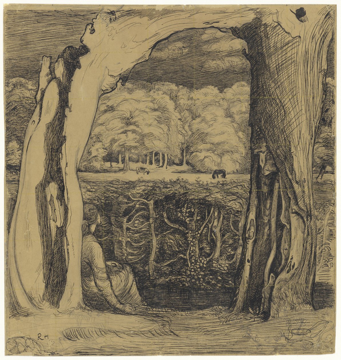 Paesaggio con una donna seduta tra due salici da Richard Nicolaüs Roland Holst