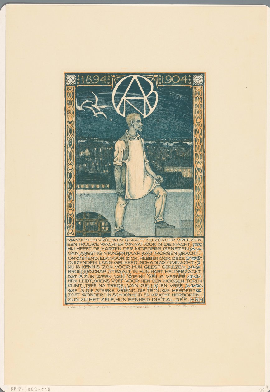 Stampa per il decimo anniversario del Sindacato Generale dei Lavoratori del Diamante dei Paesi Bassi nel 1904 da Richard Nicolaüs Roland Holst