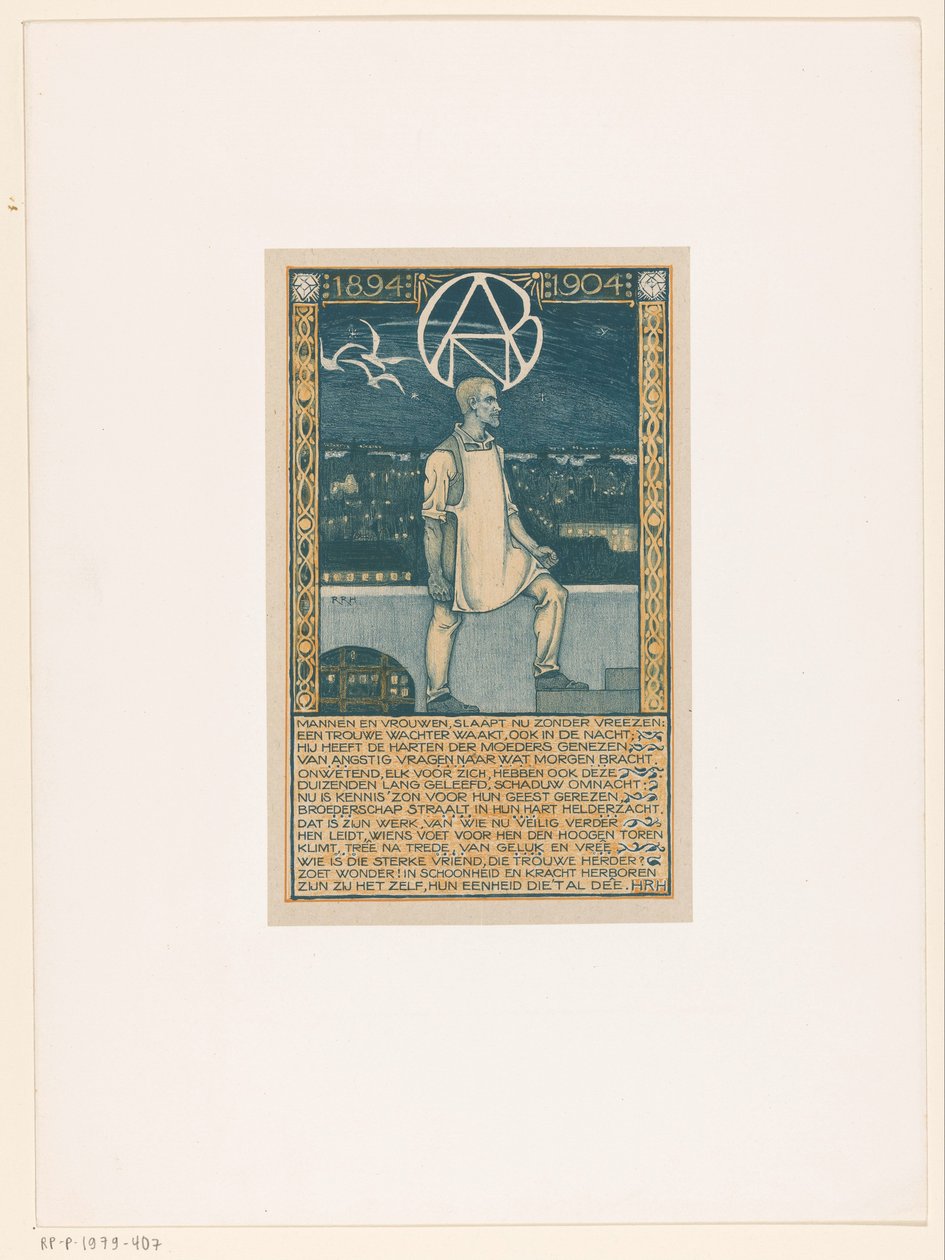 Stampa per il decimo anniversario del Sindacato Generale dei Lavoratori del Diamante dei Paesi Bassi nel 1904 da Richard Nicolaüs Roland Holst