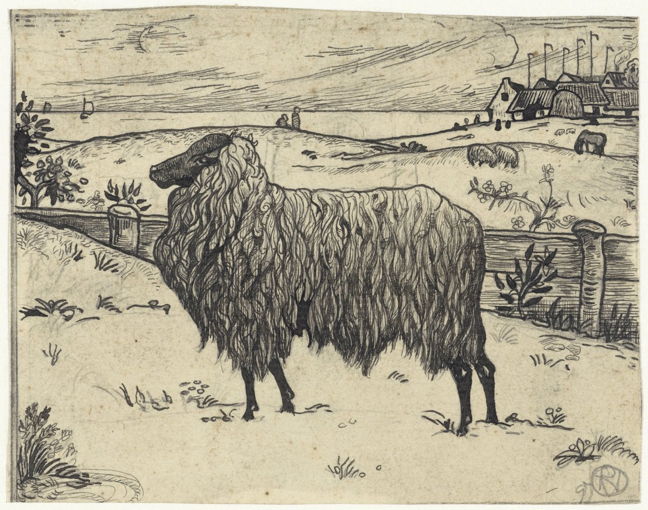Pecora in un paesaggio costiero da Richard Nicolaüs Roland Holst