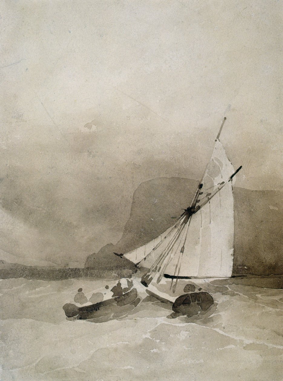 Una Nave a Vela e una Barca a Remi in mari agitati al largo di Beachy Head, Sussex da Richard Parkes Bonington
