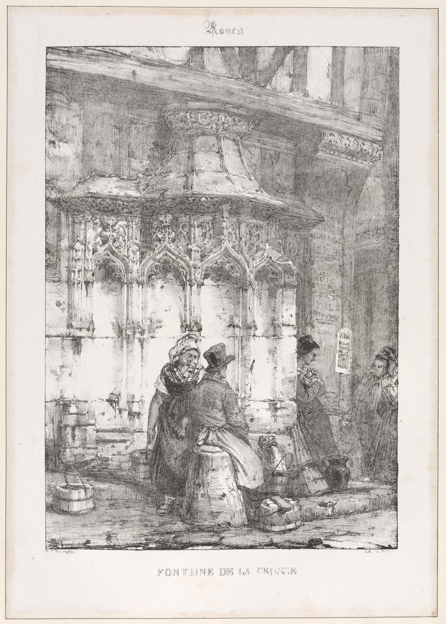 Resti e Frammenti Architettonici: Rouen - Fontaine de la Crosse, 1827 da Richard Parkes Bonington