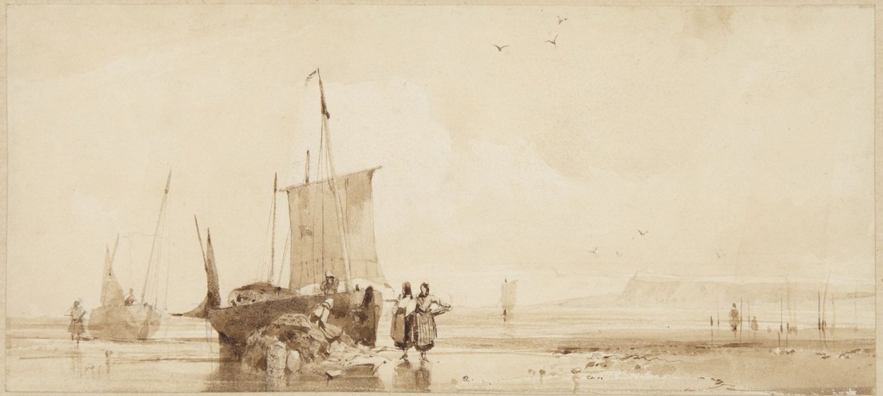 Barche da pesca sulle sabbie della costa normanna da Richard Parkes Bonington