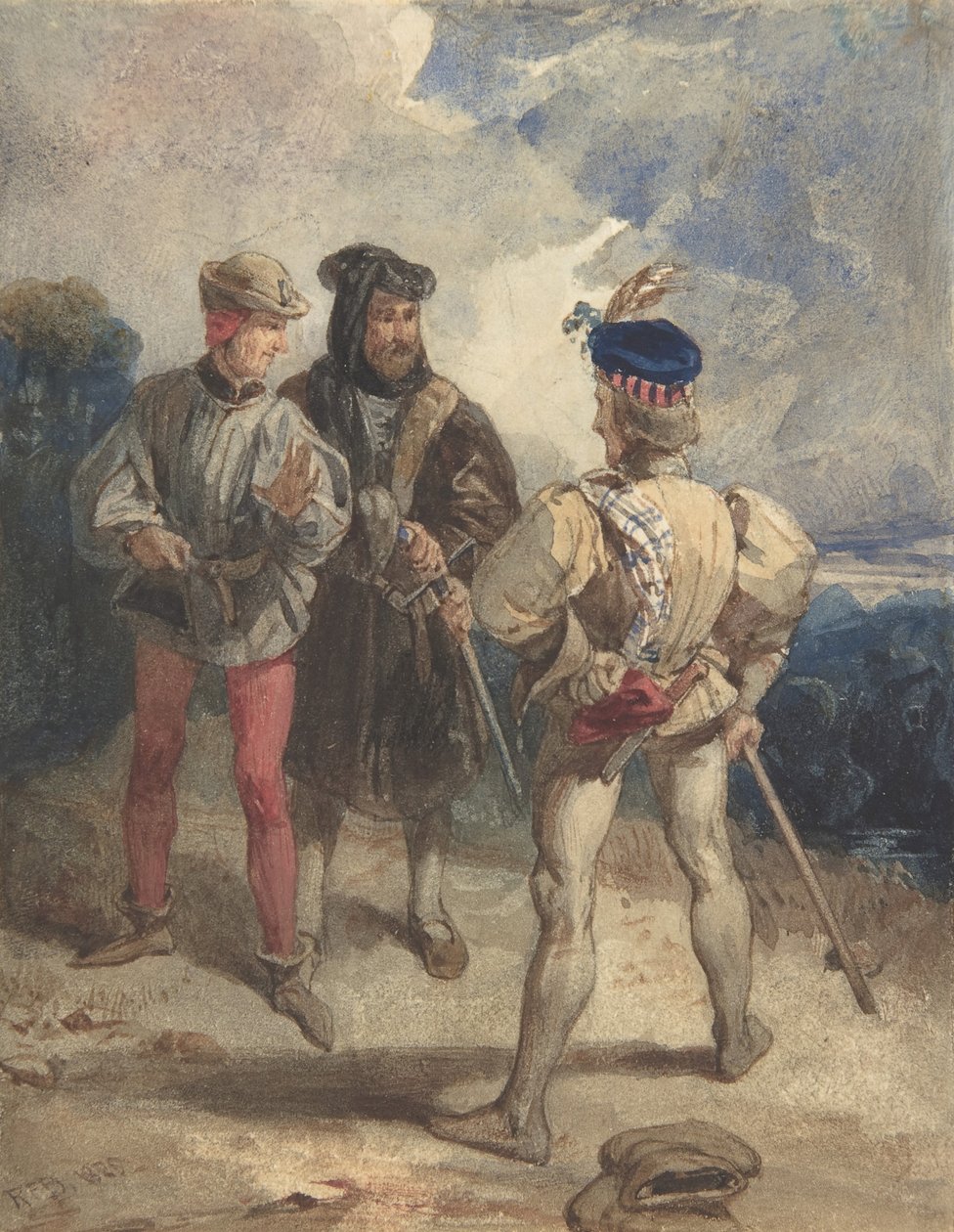 Quentin Durward e Luigi XI travestito recto, Studio di figura maschile verso da Richard Parkes Bonington