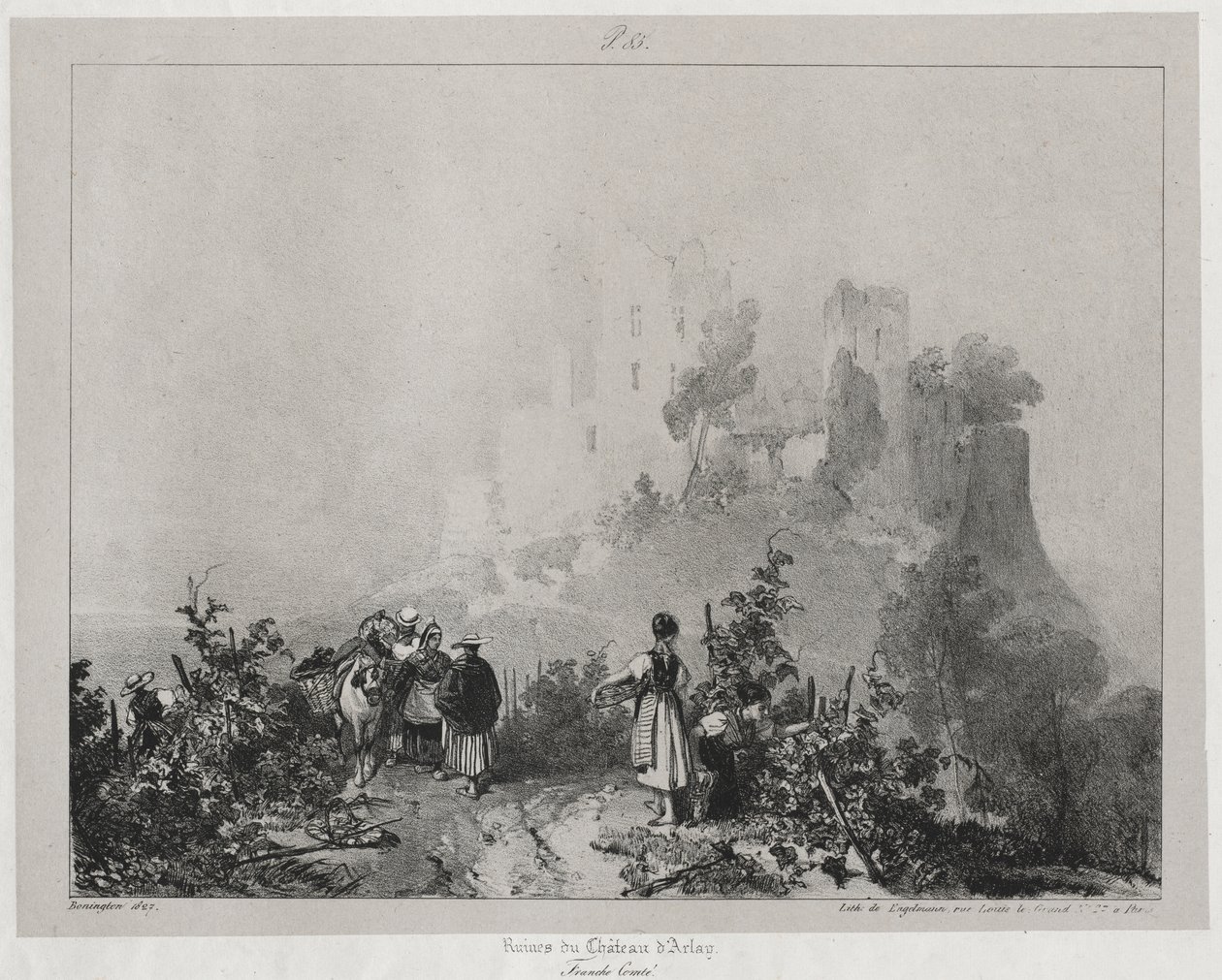 Viaggi pittoreschi e romantici nella vecchia Francia, Franche-Comté: Rovine del castello di Arlay da Richard Parkes Bonington