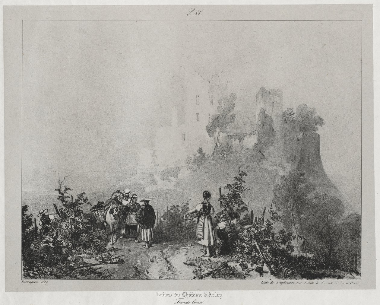 Viaggi pittoreschi e romantici nella vecchia Francia, Franche-Comté: Rovine del castello di Arlay da Richard Parkes Bonington