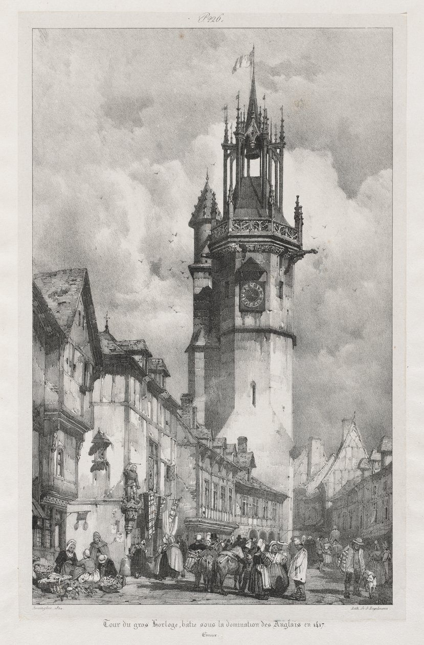 Viaggi pittoreschi e romantici nella vecchia Francia, Normandia: Torre del Gros-Horloge, Evreux da Richard Parkes Bonington