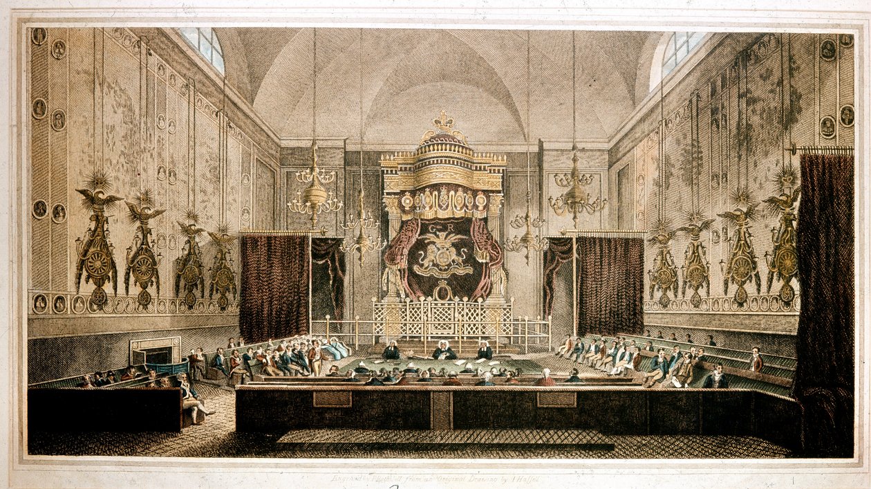 Vista della Camera dei Lord, camera alta del Parlamento della Gran Bretagna. Incisione di Rothwell. XIX secolo Parker Gallery, Londra da Richard Rothwell