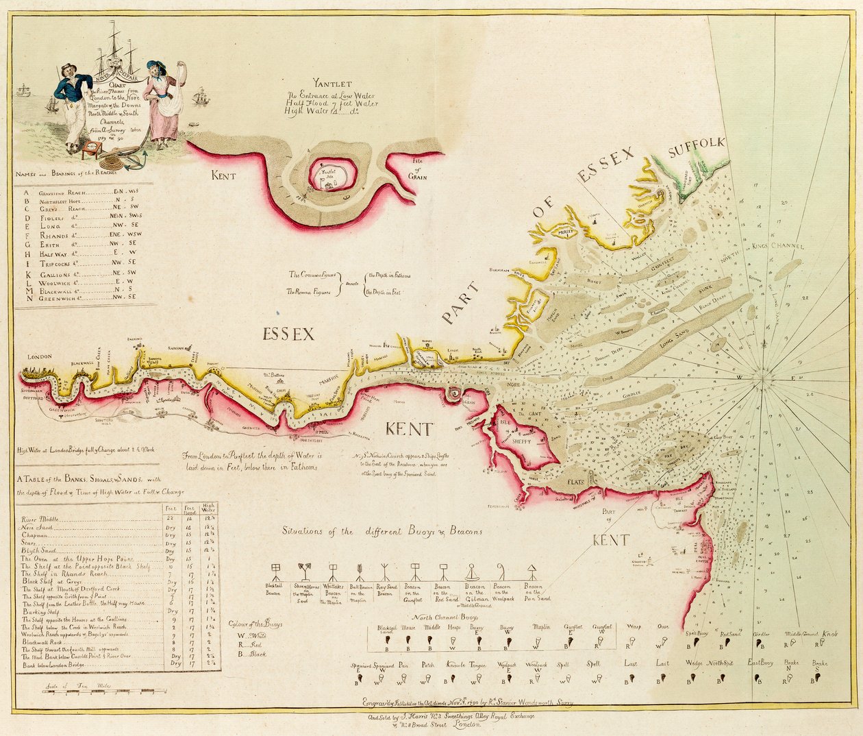 Carta del fiume Tamigi da Londra a Nore, Margate e i Downs, Canali Nord, Medio e Sud, da un rilevamento effettuato nel 1789 e 90 da Richard Stanier