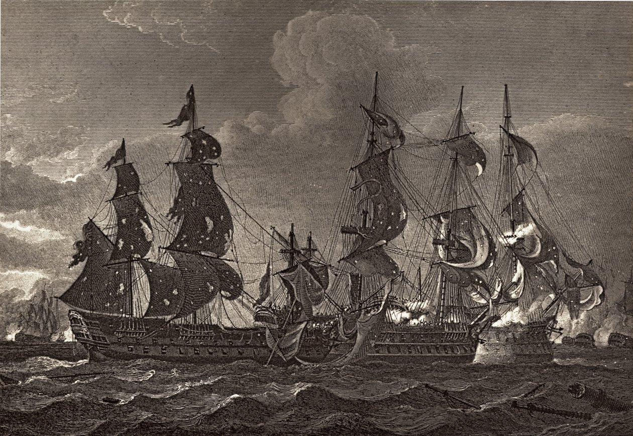 HMS Captain che abborda il San Nicholas e il San Josef da Richard Westall