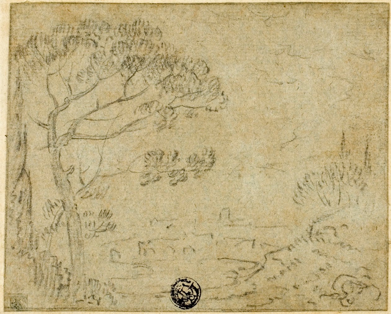 Paesaggio italiano con pino ombrello in primo piano da Richard Wilson