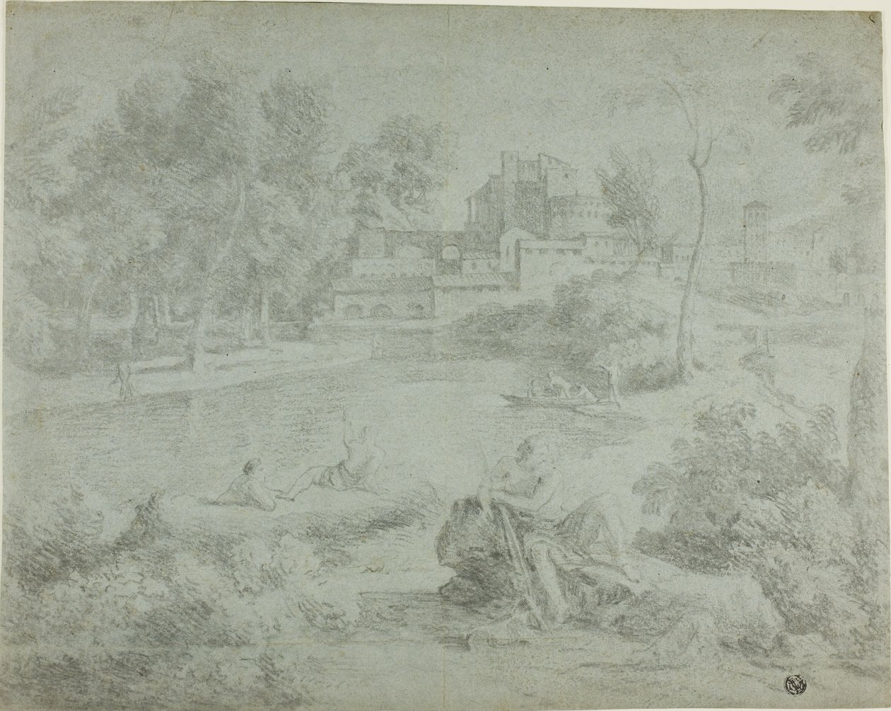 Paesaggio italianeggiante con bagnanti da Richard Wilson