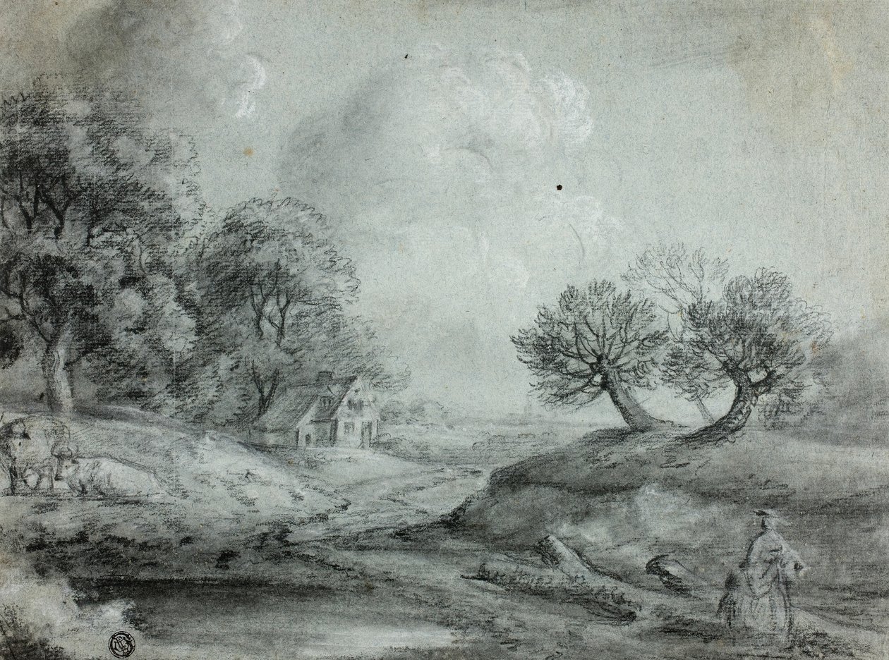 Paesaggio con donna e mucche (recto); Schizzo di un paesaggio (verso) da Richard Wilson