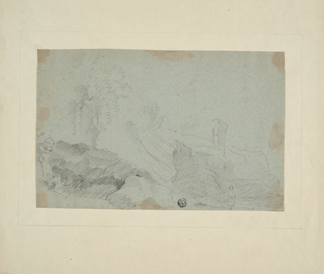 Paesaggio roccioso con figura in piedi da Richard Wilson