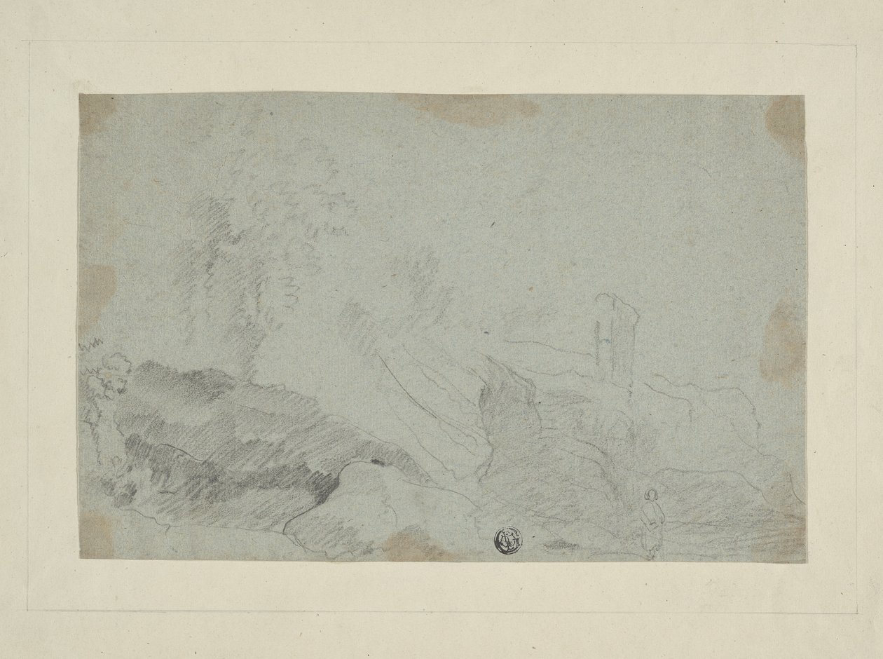 Paesaggio roccioso con figura in piedi da Richard Wilson