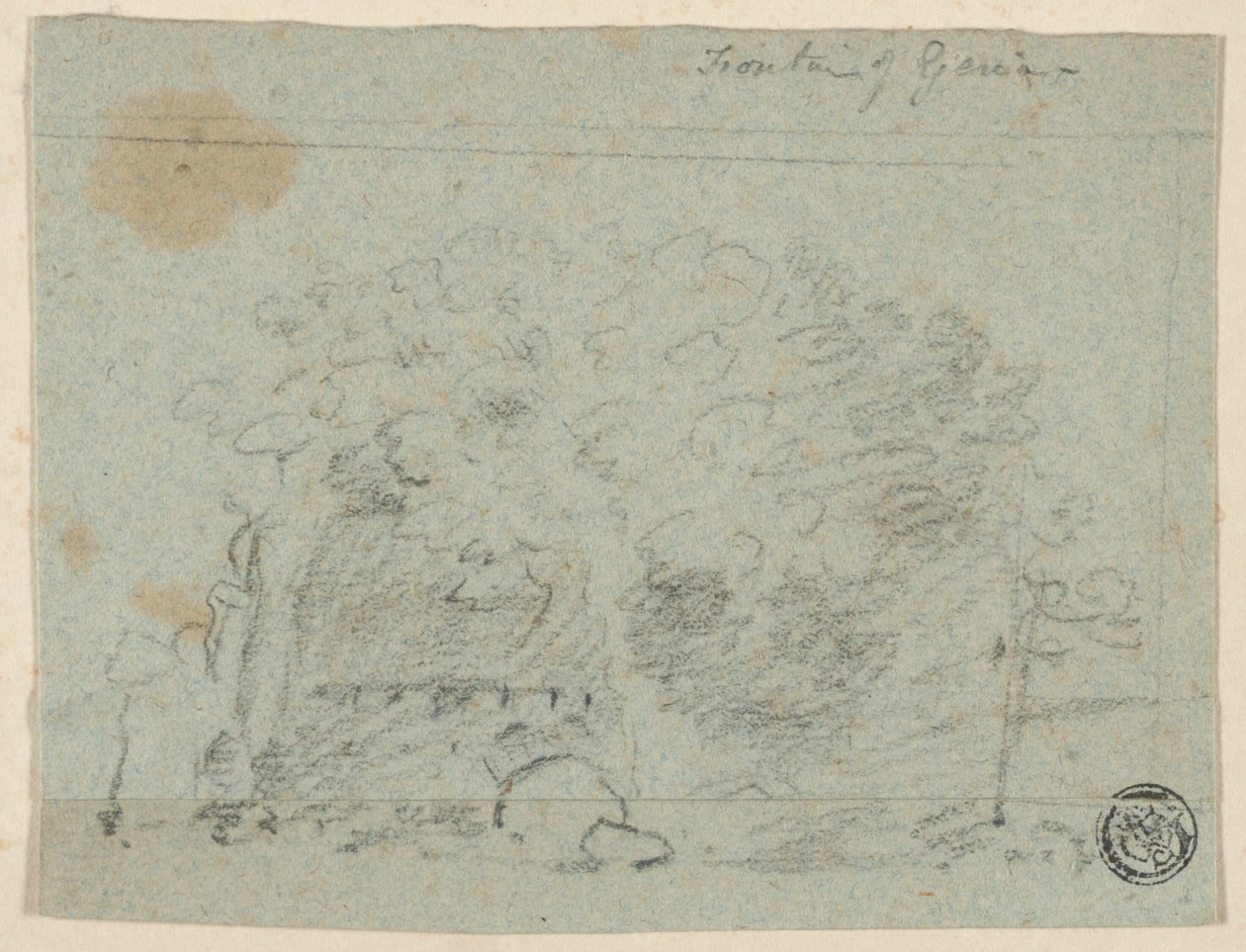 Schizzo di alberi vicino al ponte (recto); schizzo di edificio (verso) da Richard Wilson