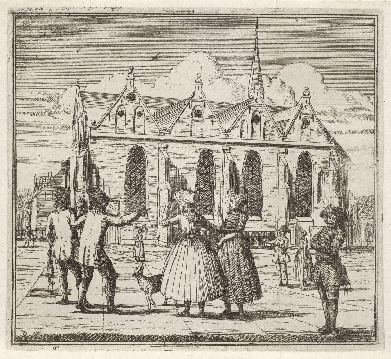 Uomini e donne in una piazza vicino alla Grande Chiesa di Leeuwarden, L