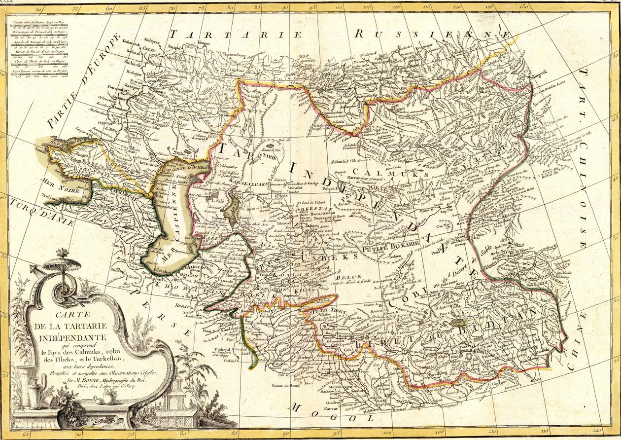 Carta della Tartaria Indipendente che comprende il Paese dei Calmucchi, quello degli Uzbeki e il Turkestan da Charles Marie Rigobert Bonne