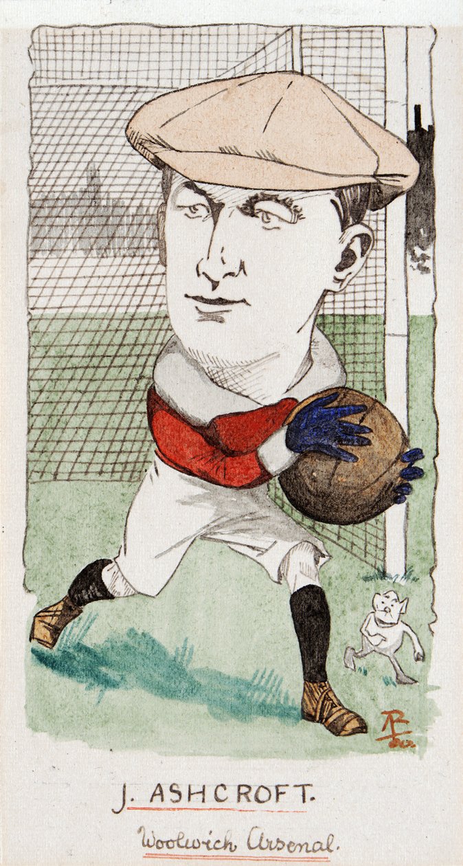 Jimmy Ashcroft, Woolwich Arsenal, disegno per un set di carte da sigarette, 1907 da Rip