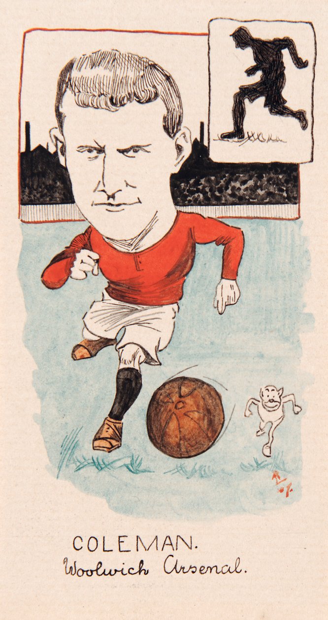 Tim Coleman, Woolwich Arsenal, disegno per un set di carte da sigarette, 1907 da Rip